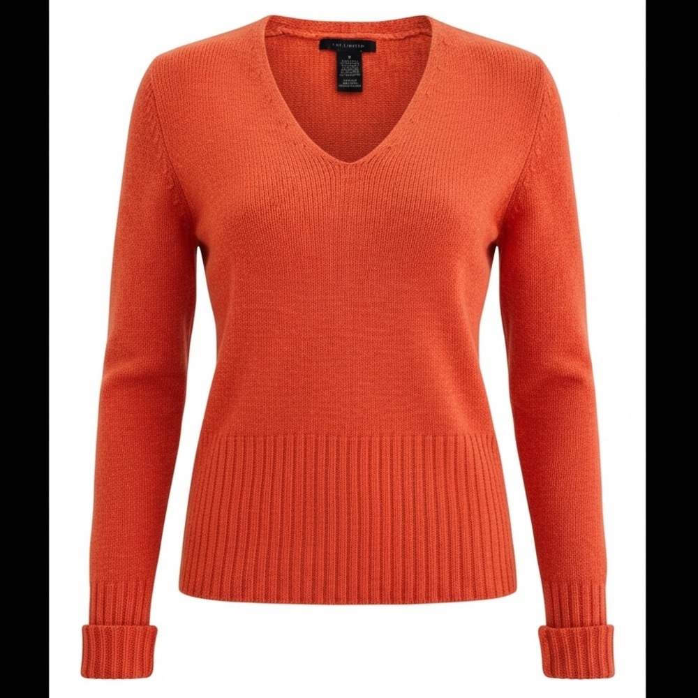 Vintage The Limited Wool Blend Orange V-Neck Ribbed Hem Sweater